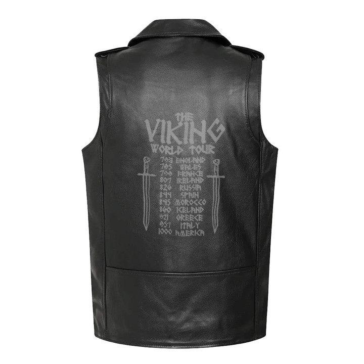 1sttheworld Clothing - Viking Vikings World Tour Leather Sleeveless Biker Jacket A35