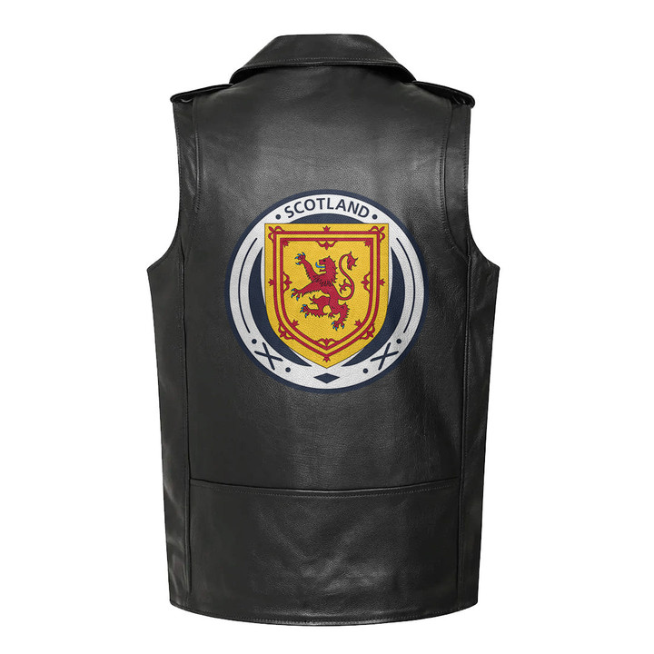 1sttheworld Clothing - Scotland Shield Football Leather Sleeveless Biker Jacket A35