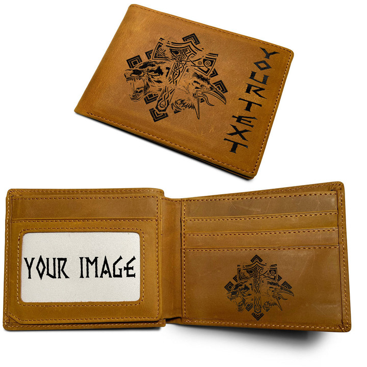 1sttheworld - Mens Thor Hammer Mjolnir Rune Protection Odin Raven Viking Engraved Leather Wallet A35