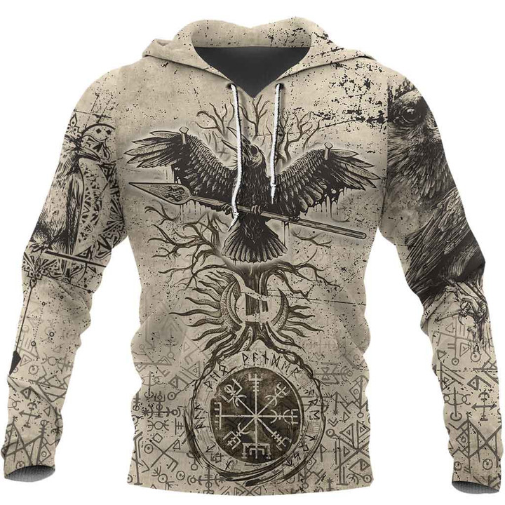 1sttheworld Clothing - Viking Raven Carry Spear of Odin Vintage Hoodie A35