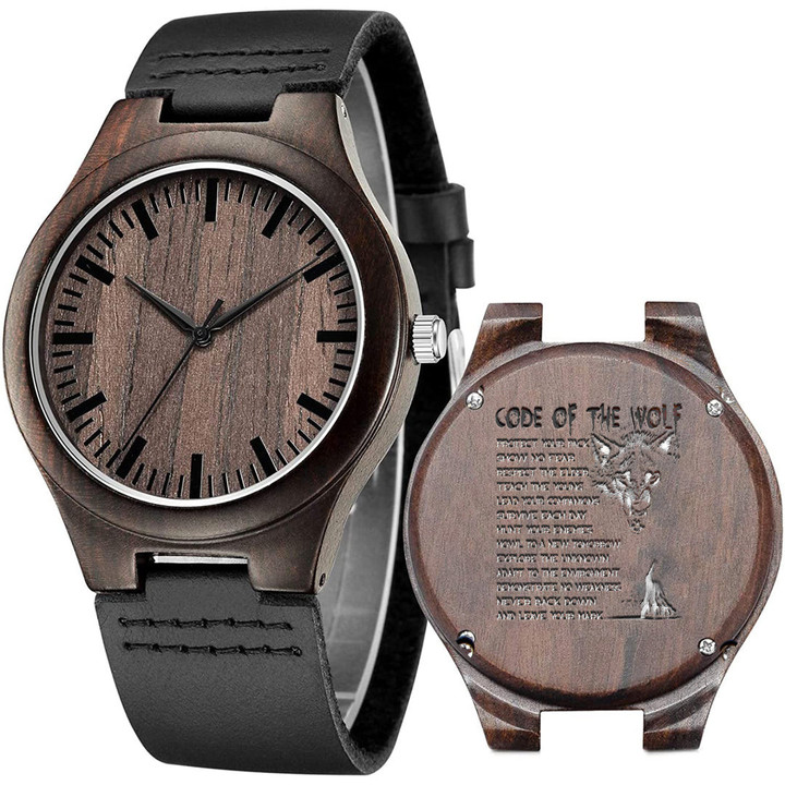 1sttheworld Watch - Code Of Wolf Vikings Fenrir Norse Mythology Engraved Wooden Watch A35