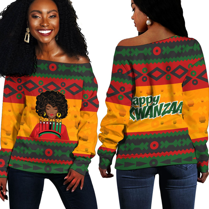 Happy Kwanzaa Black Women Off Shoulder Sweaters A94 | 1sttheworld