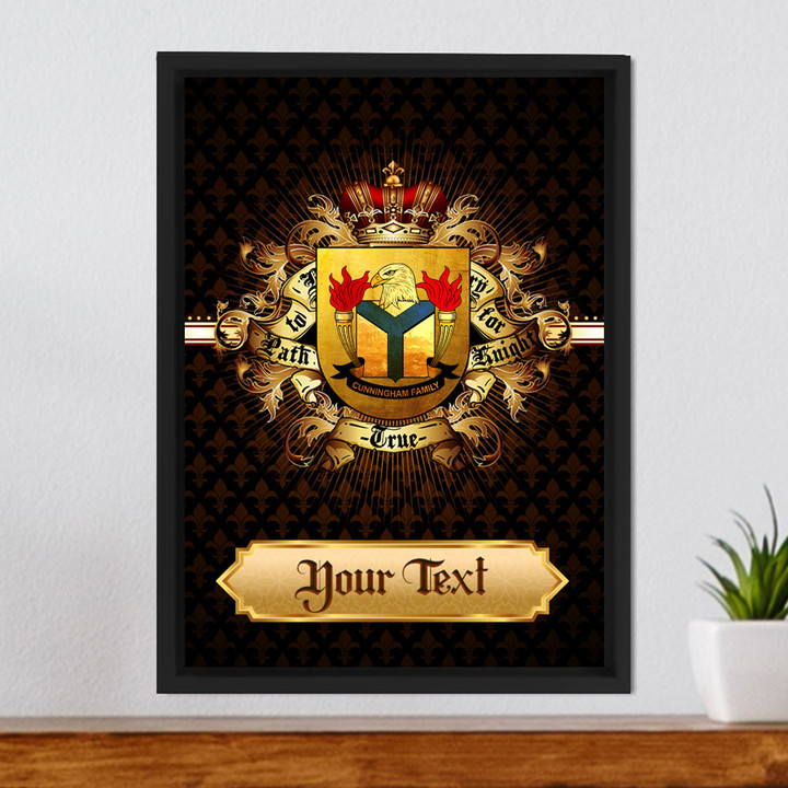 1sttheworld USA Canvas - Cunningham American Family Crest Framed Wrapped Canvas - Golden Heraldic Shield A7 | 1sttheworld