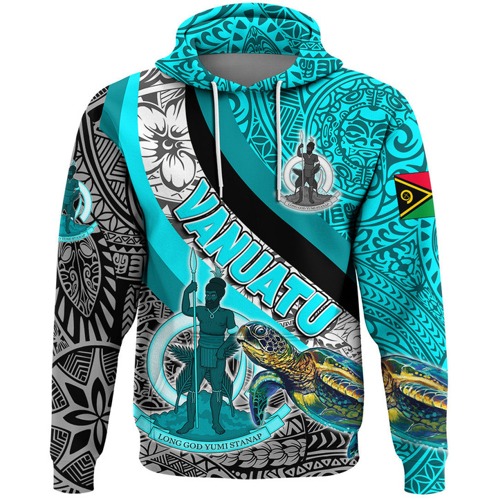1stteworld Clothing - Vanuatu Special Polynesia Cyan Style Hoodie A35