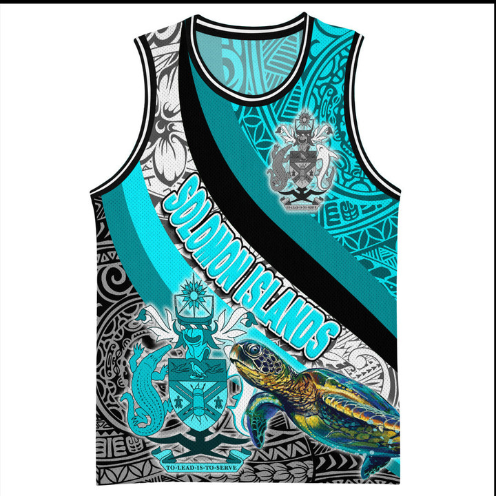 1stteworld Clothing - Solomon Islands Special Polynesia Cyan Style Basketball Jersey A35