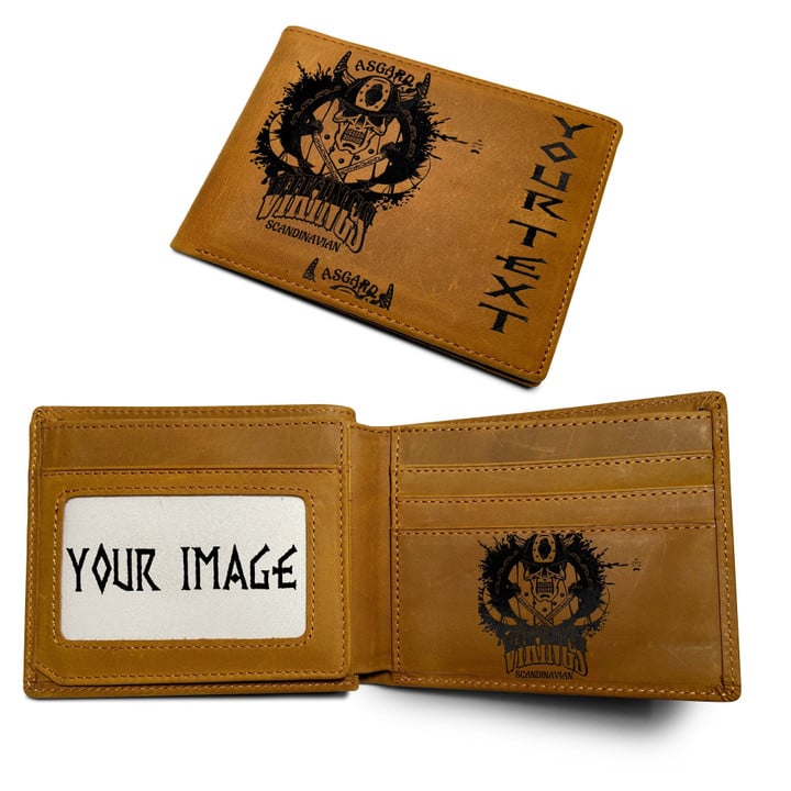 1sttheworld Viking Wallet (Custom) - Asgard Vikings  Double Sided Engraved Leather Wallet A35