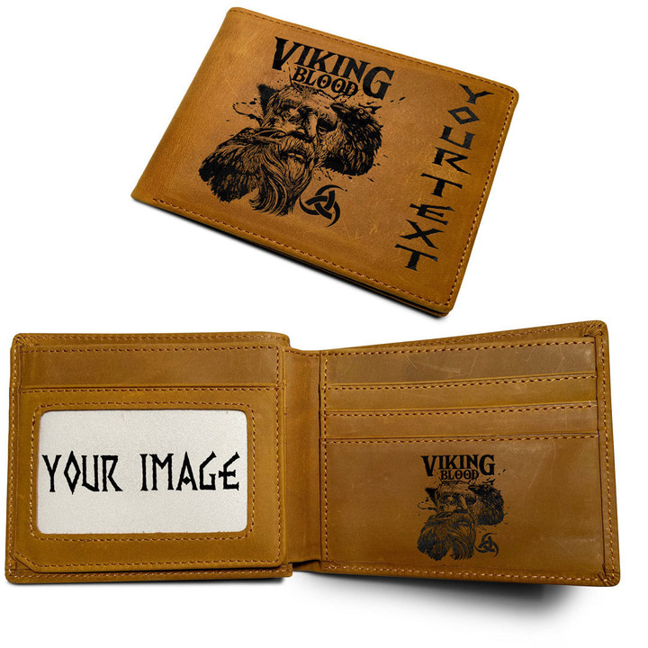 1sttheworld Viking (Custom) - Viking Blood Odin and raven culture of the Vikings Engraved Leather Wallet A35