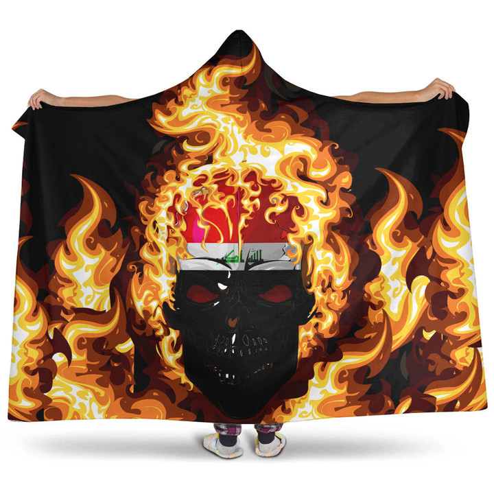1sttheworld Hooded Blanket - Iraq Flaming Skull Hooded Blanket A7 | 1sttheworld