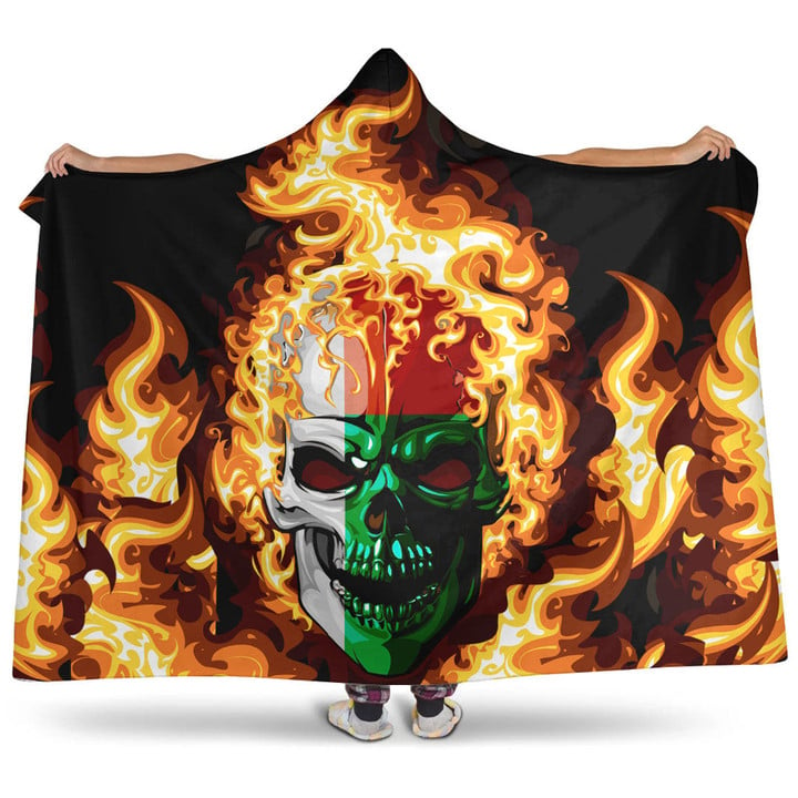 1sttheworld Hooded Blanket - Madagascar Flaming Skull Hooded Blanket A7 | 1sttheworld