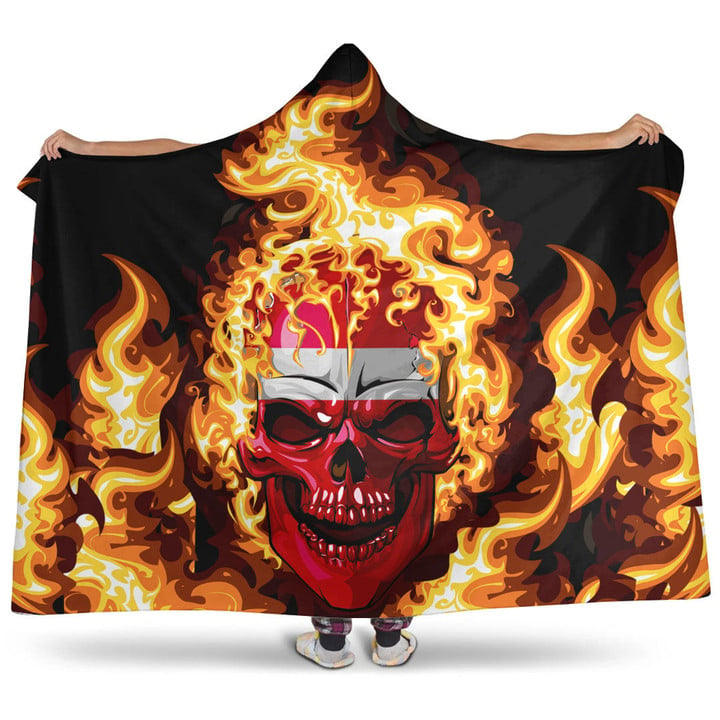 1sttheworld Hooded Blanket - Austria Flaming Skull Hooded Blanket A7 | 1sttheworld