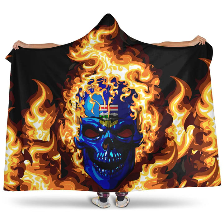 1sttheworld Hooded Blanket - Canada Of Alberta Flaming Skull Hooded Blanket A7 | 1sttheworld