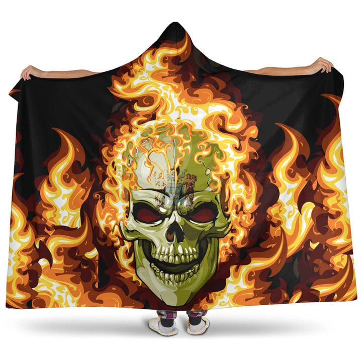 1sttheworld Hooded Blanket - Of New Jersey 1896 - 1965 Flaming Skull Hooded Blanket A7 | 1sttheworld