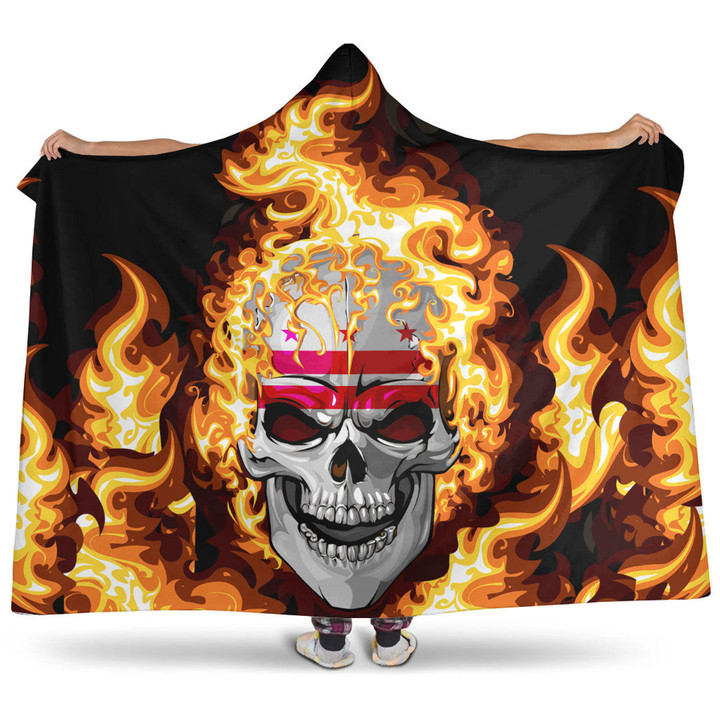 1sttheworld Hooded Blanket - Of The District Of Columbia Flaming Skull Hooded Blanket A7 | 1sttheworld