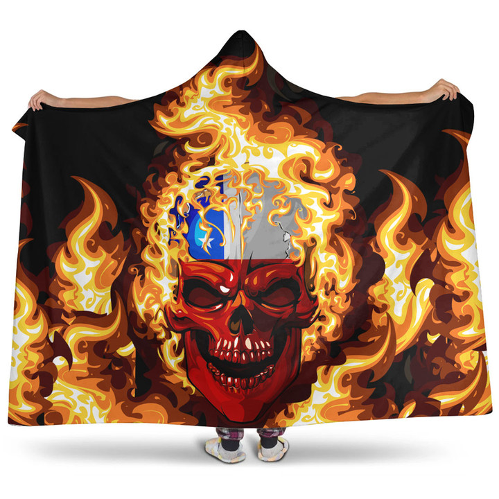 1sttheworld Hooded Blanket - Chile Flaming Skull Hooded Blanket A7 | 1sttheworld