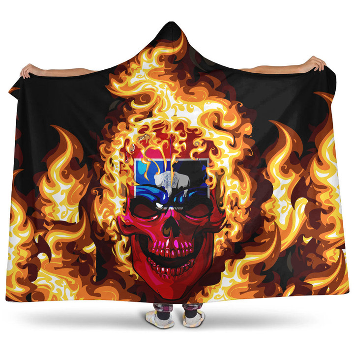 1sttheworld Hooded Blanket - Of Wyoming Flaming Skull Hooded Blanket A7 | 1sttheworld