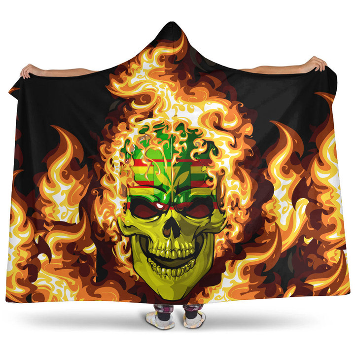 1sttheworld Hooded Blanket - Hawaii Kanaka Maoli Flaming Skull Hooded Blanket A7 | 1sttheworld
