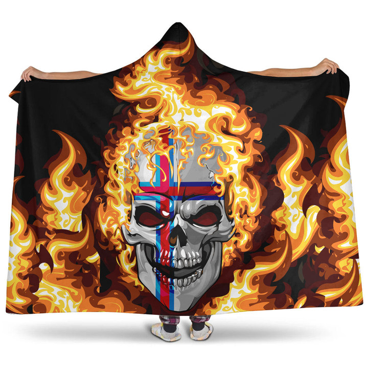 1sttheworld Hooded Blanket - Faroe Islands Flaming Skull Hooded Blanket A7 | 1sttheworld