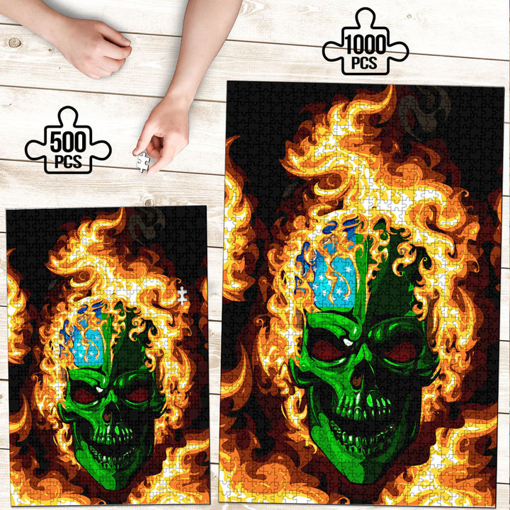 1sttheworld Jigsaw Puzzle - Of The Vermont Republic Flaming Skull Jigsaw Puzzle A7