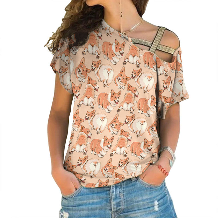1sttheworld Clothing - Pattern of Corgi Dog - One Shoulder Shirt A7 | 1sttheworld