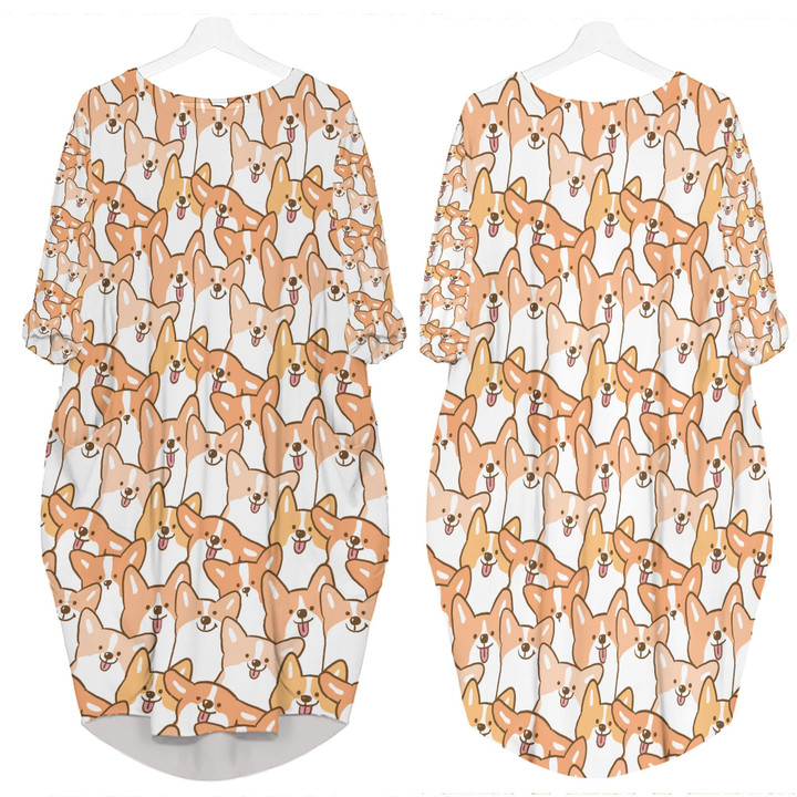 1sttheworld Clothing - Cute Corgi Dog - Batwing Pocket Dress A7 | 1sttheworld