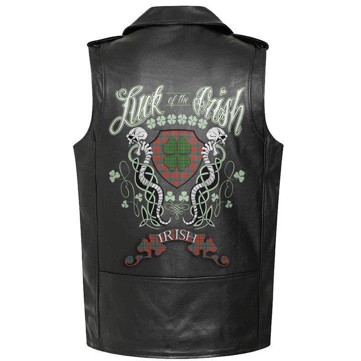 1sttheworld Clothing - MacLean of Duart Ancient Tartan Luck of the Irish Sleeve Leather Sleeveless Biker Jacket A35