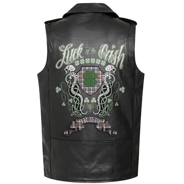 1sttheworld Clothing - Stewart Dress Ancient Tartan Luck of the Irish Sleeve Leather Sleeveless Biker Jacket A35