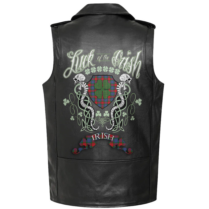 1sttheworld Clothing - Mar Tartan Luck of the Irish Sleeve Leather Sleeveless Biker Jacket A35