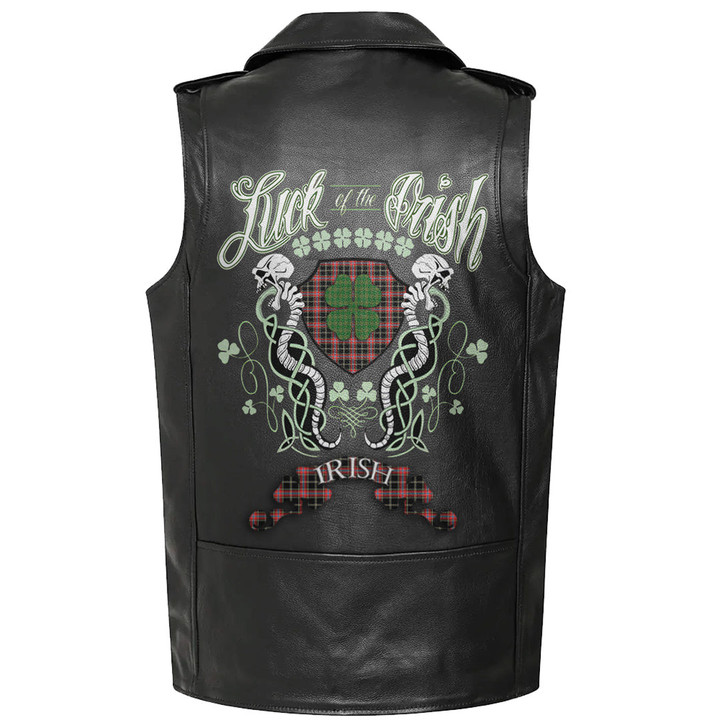 1sttheworld Clothing - Norwegian Night Tartan Luck of the Irish Sleeve Leather Sleeveless Biker Jacket A35