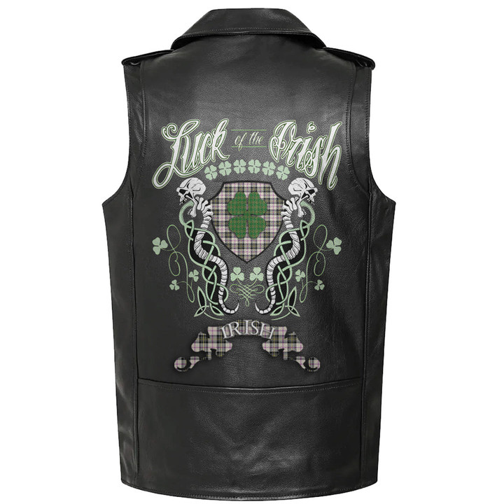 1sttheworld Clothing - MacPherson Dress Ancient Tartan Luck of the Irish Sleeve Leather Sleeveless Biker Jacket A35