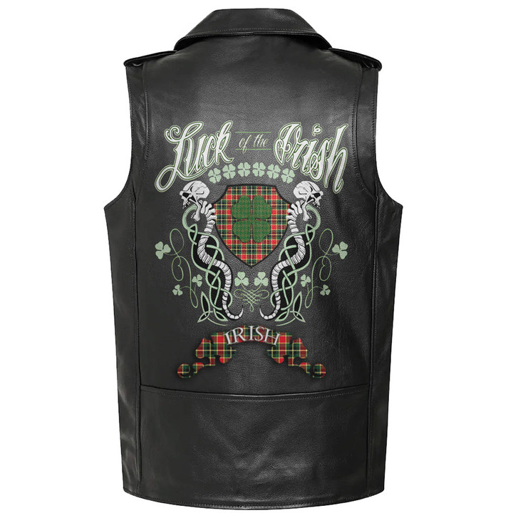 1sttheworld Clothing - MacLachlan Hunting Modern Tartan Luck of the Irish Sleeve Leather Sleeveless Biker Jacket A35