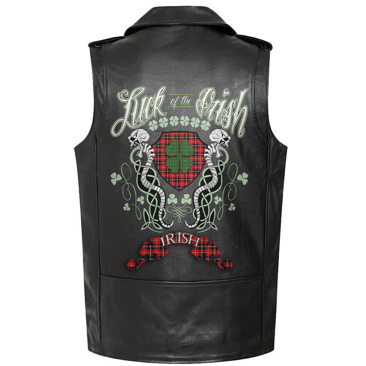 1sttheworld Clothing - Marjoribanks Tartan Luck of the Irish Sleeve Leather Sleeveless Biker Jacket A35