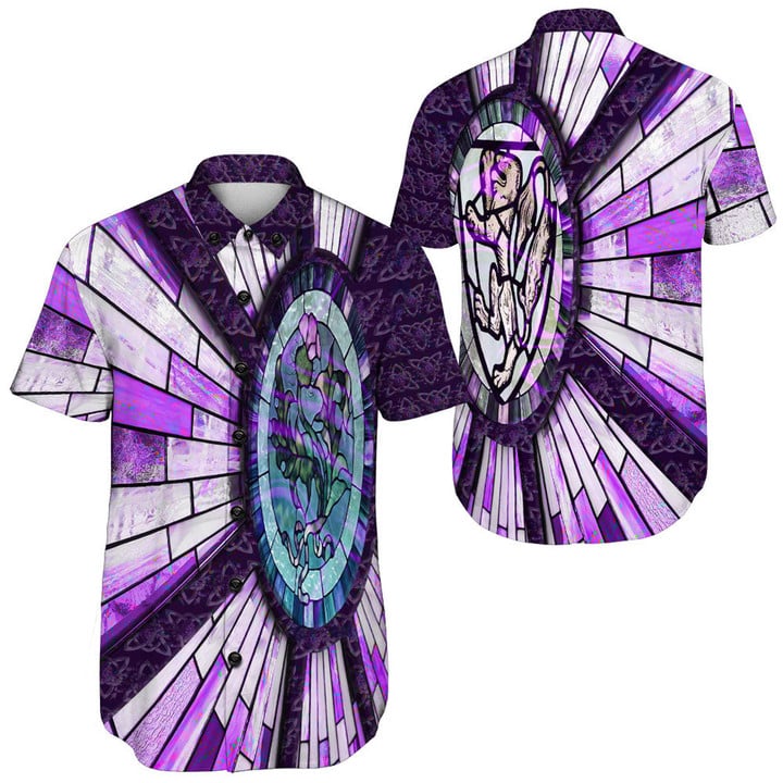 Thistle Scotland Celtic Knot and Strained Windown Purple Style Short Sleeve Shirt A94 | 1stIreland