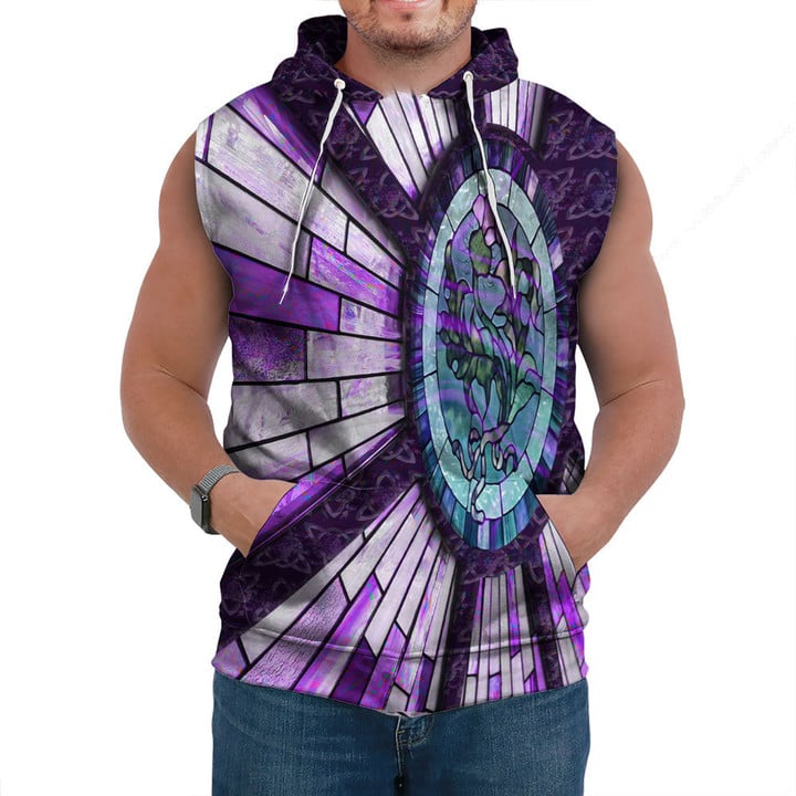Thistle Scotland Celtic Knot and Strained Windown Purple Style Sleeveless Hoodie A94 | 1stIreland
