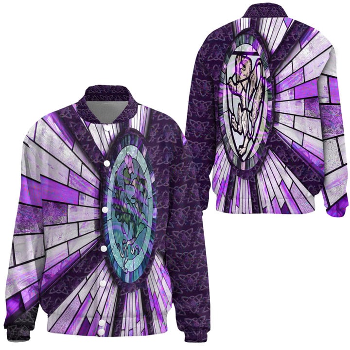 Thistle Scotland Celtic Knot and Strained Windown Purple Style Thicken Stand-Collar Jacket A94 | 1stIreland