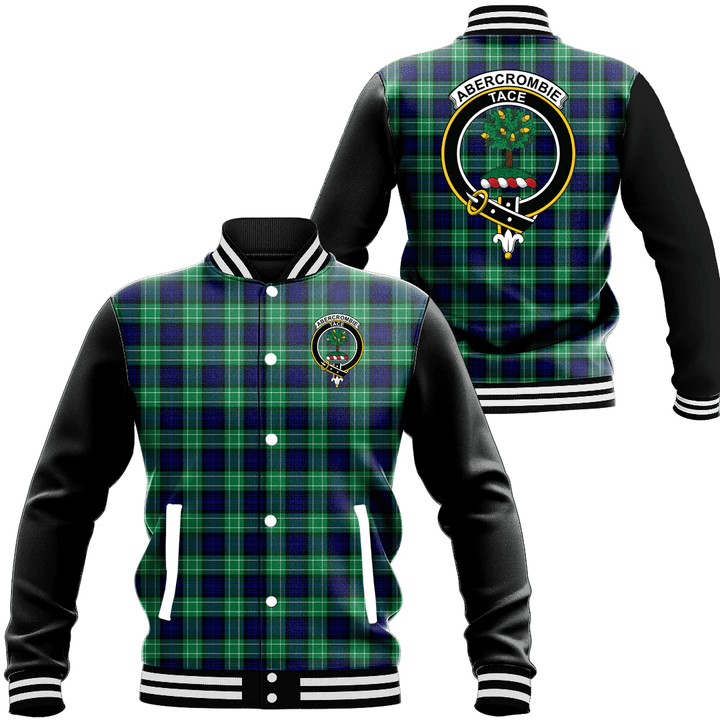 1sttheworld Clothing - Abercrombie Clan Tartan Crest Baseball Jacket - Black Sleeves A7 | 1sttheworld