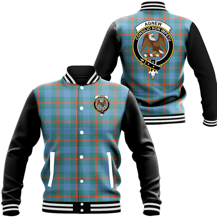 1sttheworld Clothing - Agnew Ancient Clan Tartan Crest Baseball Jacket - Black Sleeves A7 | 1sttheworld