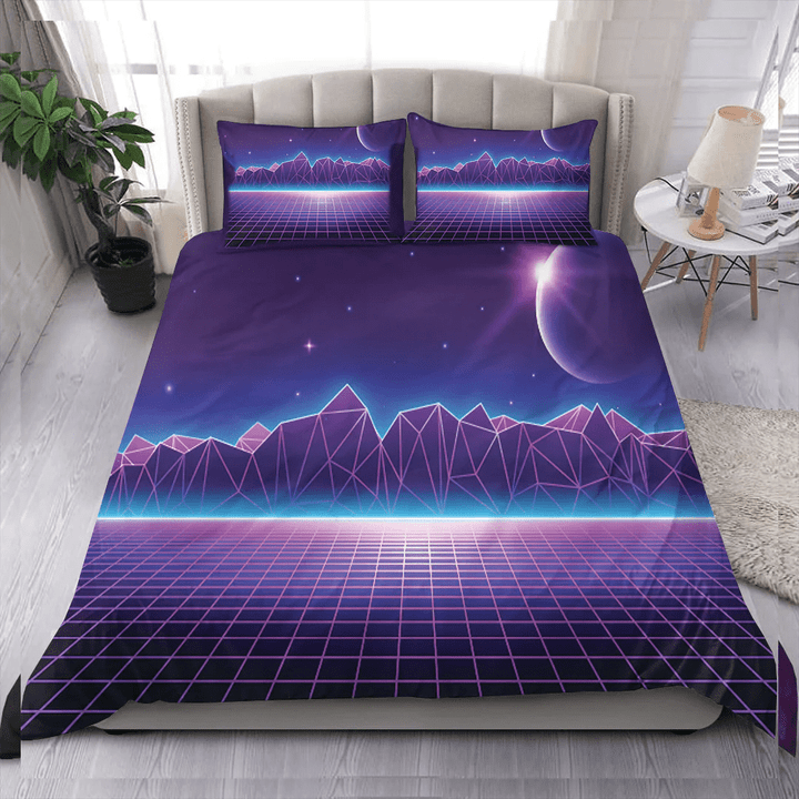 1sttheworld Bedding Set - Retro Futuristic Landscape Universe Background Bedding Set Galaxy A35