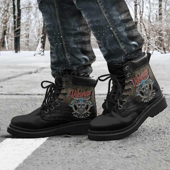 1sttheworld - Boots Vikings Victory Or Valhalla Skull With Crossed Axe All-Season Boots A7