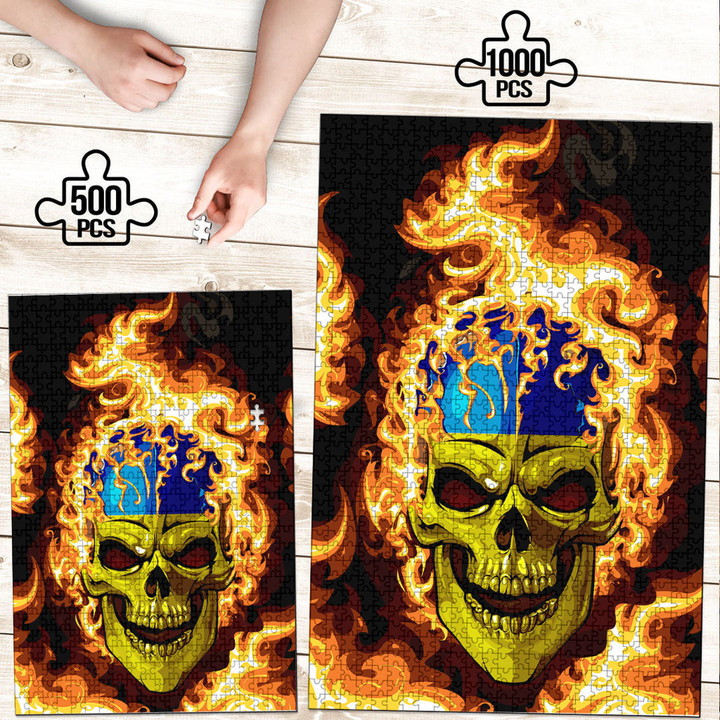 1sttheworld Jigsaw Puzzle - Ukraine Flaming Skull Jigsaw Puzzle A7