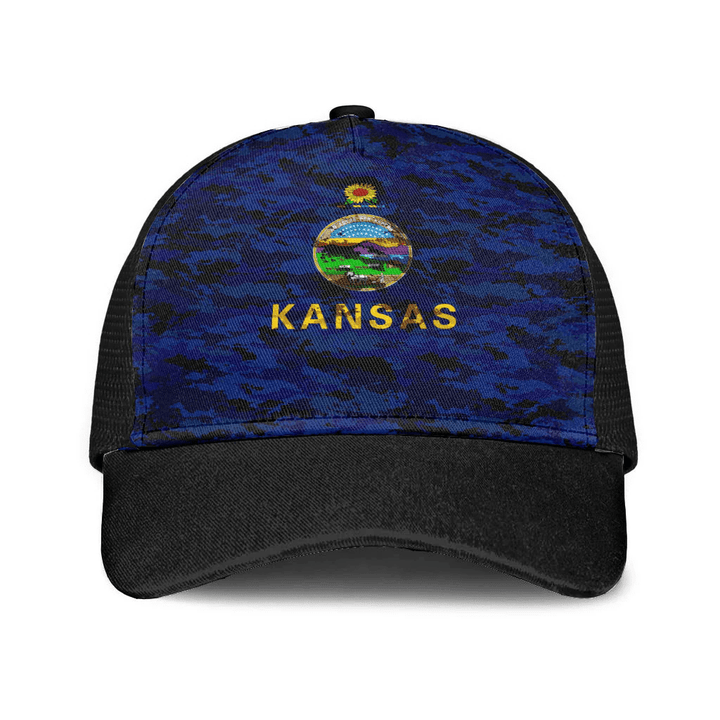 1sttheworld Cap - Flag Of Kansas 1927 - 1961 Mesh Back Cap - Camo Style A7 | 1sttheworld