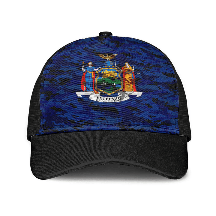 1sttheworld Cap - Flag Of The State Of New York Mesh Back Cap - Camo Style A7 | 1sttheworld