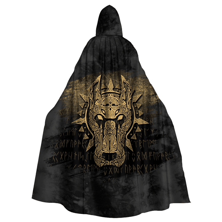 1sttheworld Cloak - Vikings Garm Hellhound Gold Unisex Hooded Cloak A7 | 1sttheworld