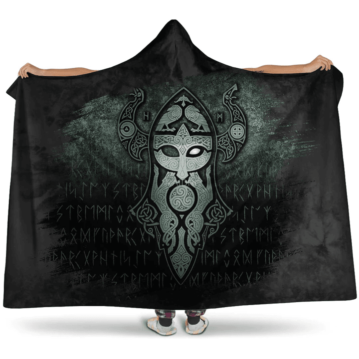 1sttheworld Hooded Blanket - Vikings Odin Valhalla Cyan Hooded Blanket A7 | 1sttheworld