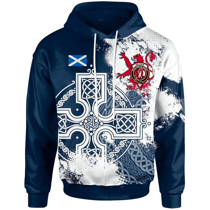 1sttheworld Hoodie - Meldrum Scottish Family Crest Hoodie - Scottish Celtic Cross A7 | 1sttheworld