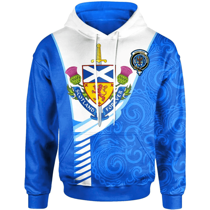 1sttheworld Hoodie - Sandilands Scottish Family Crest Hoodie - Scotland Fore Flag Color A7 | 1sttheworld