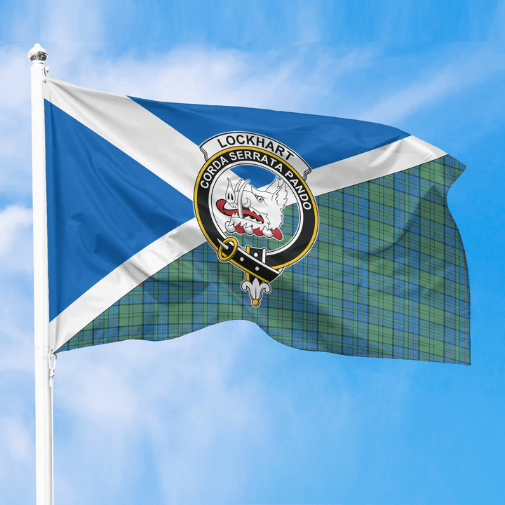 1sttheworld Flag - Scotland Flag and Lockhart Crest and Tartan Family All Over Print Flag A35