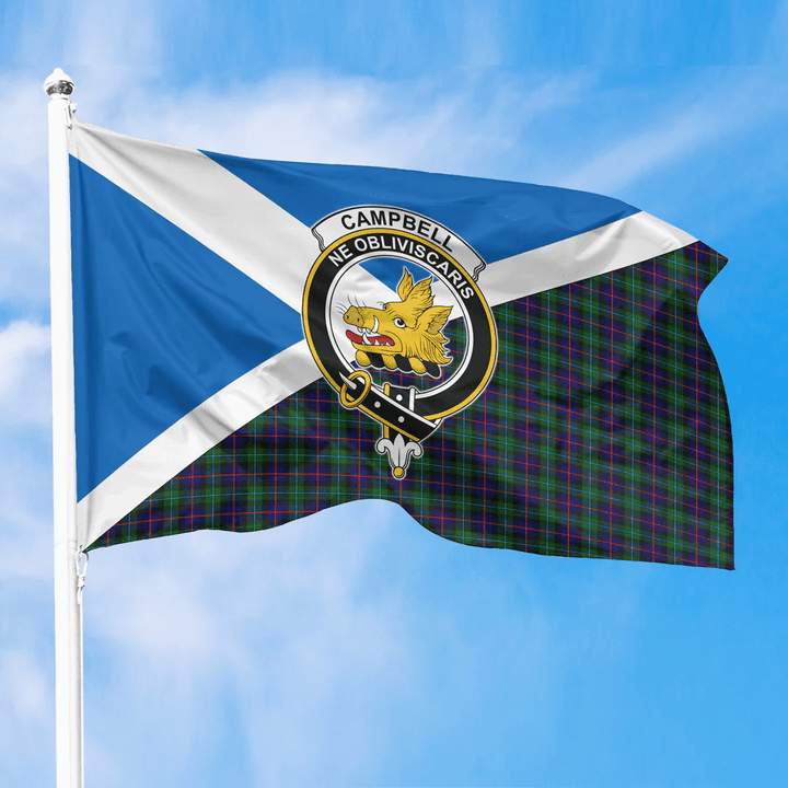 1sttheworld Flag - Scotland Flag and Campbell of Cawdor Modern Crest and Tartan Family All Over Print Flag A35