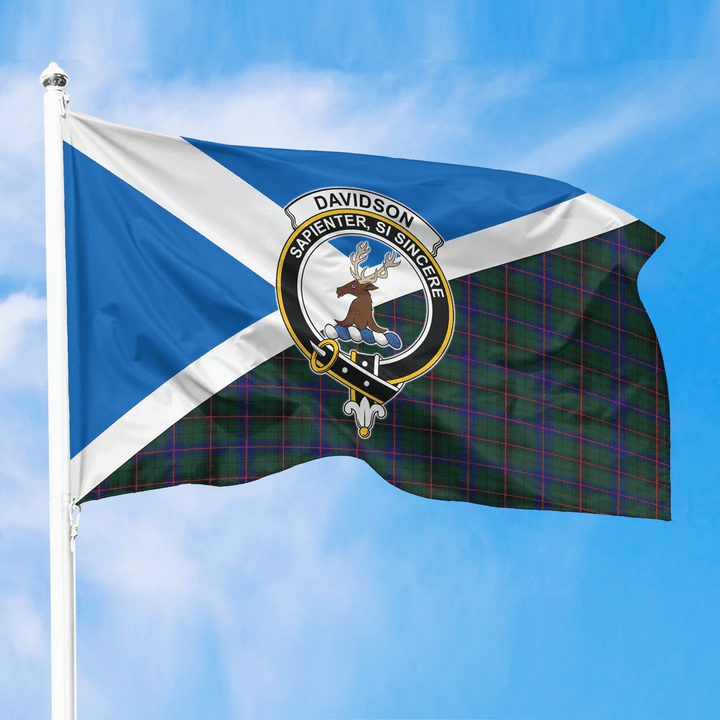 1sttheworld Flag - Scotland Flag and Davidson Modern Crest and Tartan Family All Over Print Flag A35