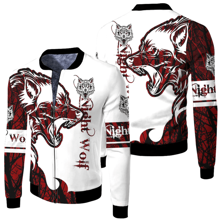 1sttheworld Clothing - Night Wolf Red Brush Pattern Fleece Winter Jacket A35 | 1sttheworld