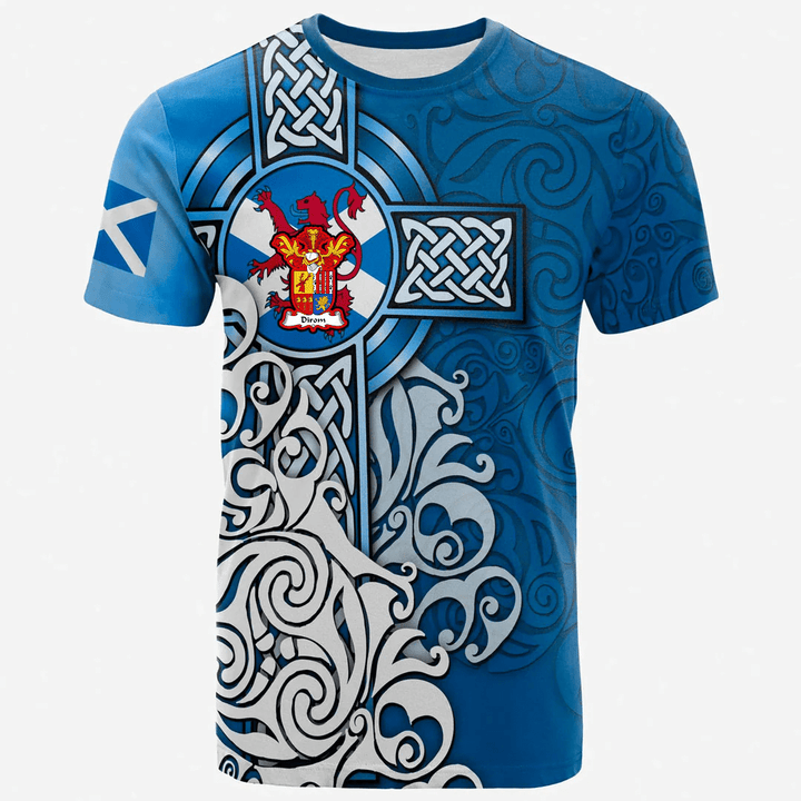 1sttheworld Tee - Dirom Family Crest Scottish Flag and Lion T-Shirt A7 ...